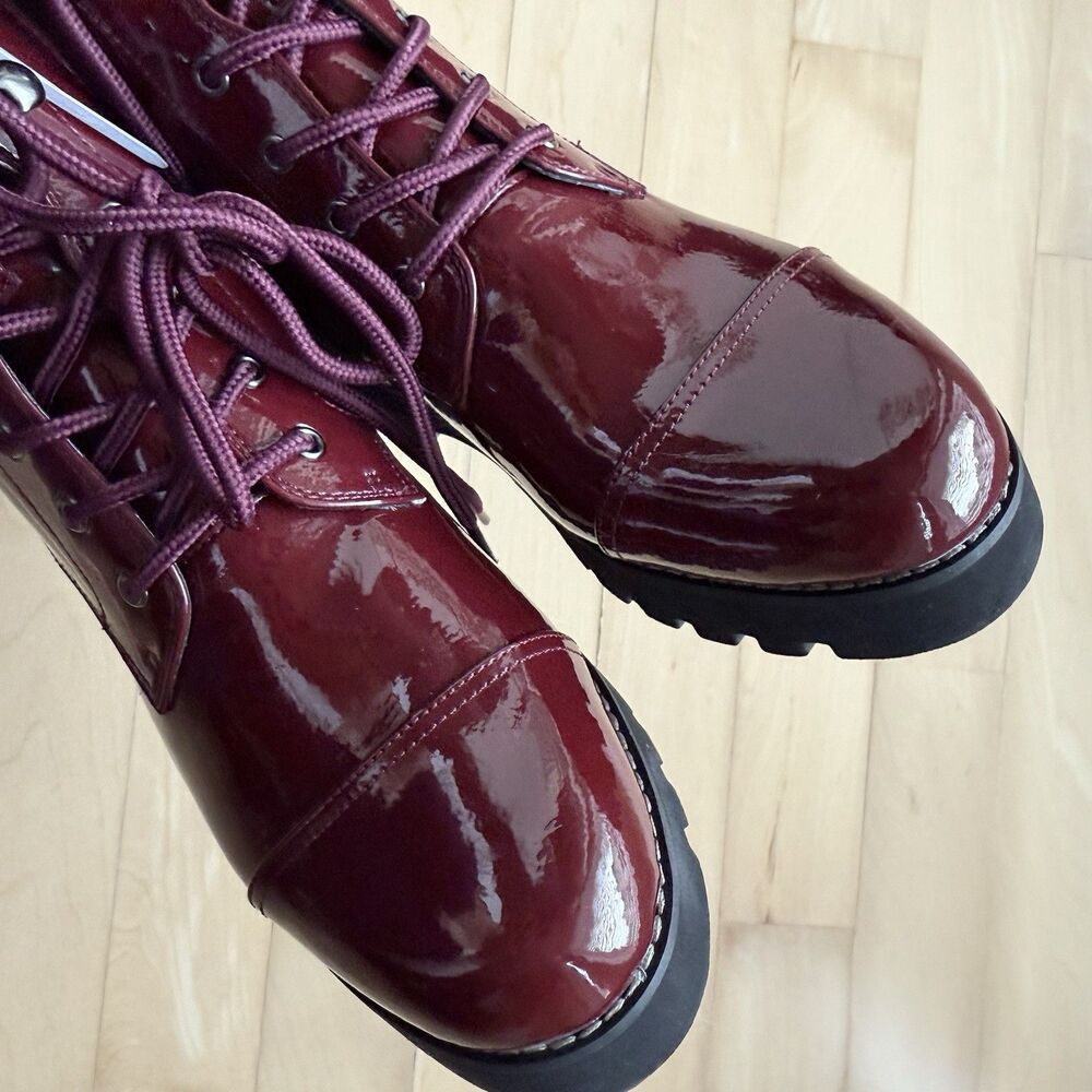 Donald Pliner Halson Crinkle Patent Upper Lace Up Booties in Bordeaux Burgundy 6 - Picture 13 of 14